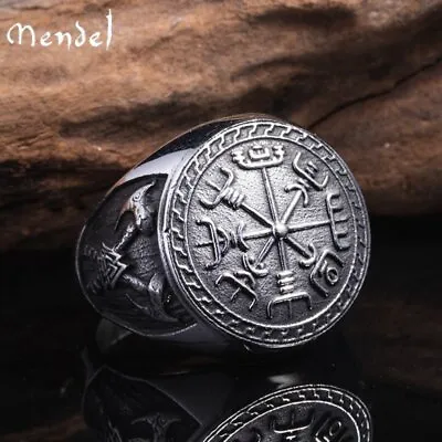 MENDEL Mens Norse Viking Axe Compass Vegvisir Ring Men Stainless Steel Size 7-15 • $12.99