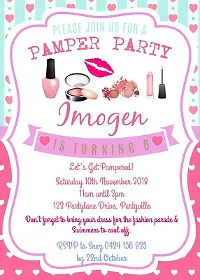 DIY Print Custom GIRL PAMPER PARTY GLAM MAKEUP Birthday Party Invitations • £6.20