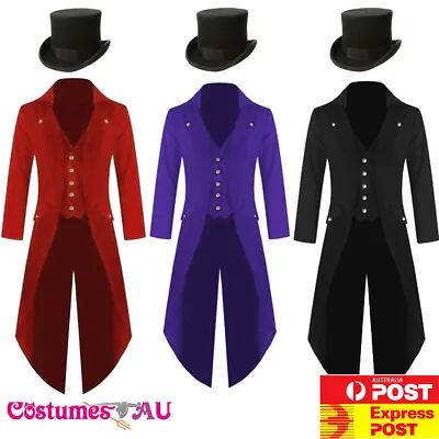 Mens Steampunk Costume Vintage Tailcoat Jacket Gothic Magician Ringmaster Coat • $43.69