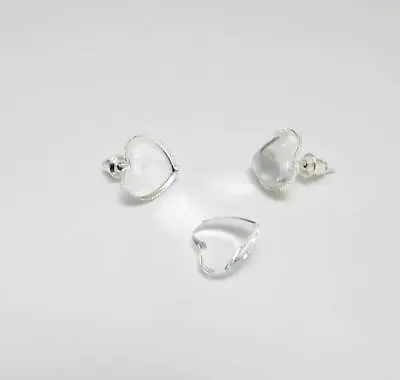 Earring Cabochon Heart Stud Blank Settings With Matching Glass Domes 12 Mm Bezel • £2.95