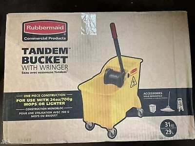 Large Tandem Mop Bucket 31qt Commercial Janitor Rolling Heavy Duty Plastic Pail • $69.99