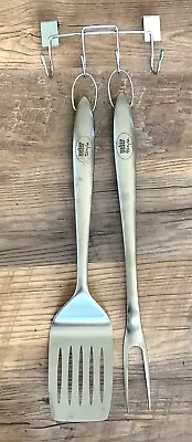 WEBER STYLE Stainless Steel 18” Grill Fork & Spatula W/Bonus Hanging Hooks USED • $9.99