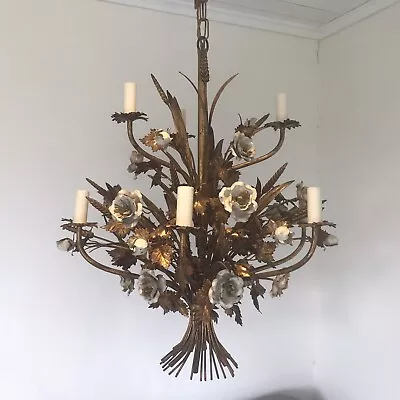 Large Vintage Italian Wrought Iron Wheatsheaf Chandelier Rewired S Salvadori  • £1200