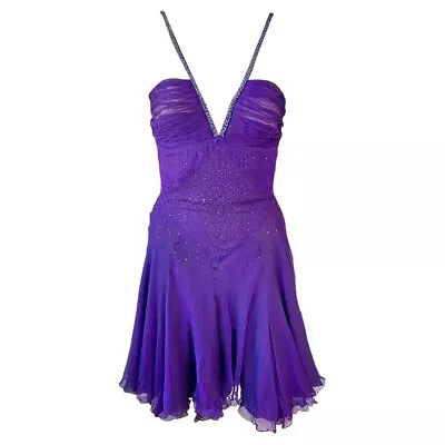 Versace C.2007 Crystal Embellished Plunging Neckline Semi-Sheer Purple Dress • $2650