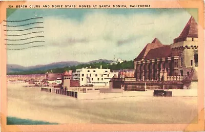 View Of Beach Clubs And Movie Stars' Homes At Santa Monica California Postcard • $2.75