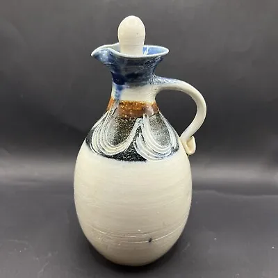 Vtg Vinegar Olive Oil Decanter Studio Pottery Pitcher Hand Painted Small 6” FLAW • $11.07