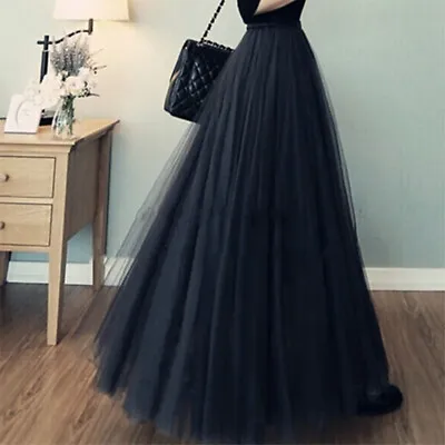 £12.63 • Buy UK Women Ladies High Waist Tutu Tulle Maxi Skirt Mesh Pleated A Line Long Dress