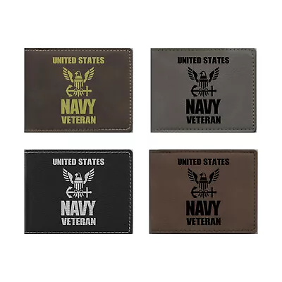 Military Gift Engraved Wallet - Leatherette - United States Navy Veteran • $20.99