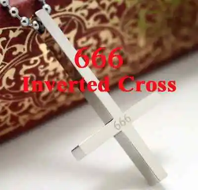 Inverted Cross 666 Devil 316L Stainless Steel Lucifer Satanism Pendant Necklace • £17.26
