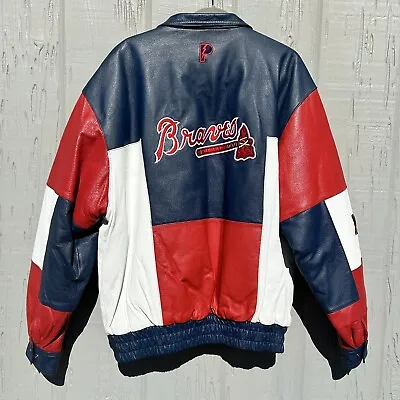 Vintage MLB Atlanta Braves Leather Jacket By Pro Player XL Color Block Nice • $119.80