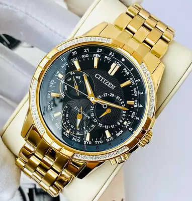 Citizen Calendrier Gold Tone BU2082-56E Black Dial Eco-Drive Men's Watch • $369.99