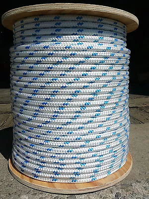 Sailboat Rigging Rope 7/16  X 100' White/Blue Double Braided Sheet Halyard Line • $91.50