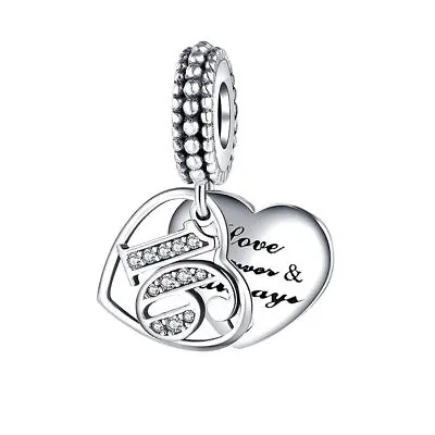£13.99 • Buy Genuine Sterling Silver 925 16th 16 Sixteen Birthday Love Heart Forever Charm