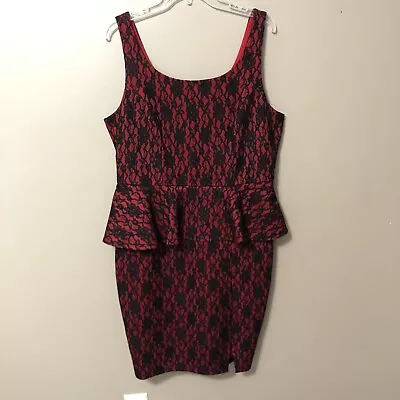 Torrid Rebel Wilson Red Black Lace Dress Womens Size 12 Peplum Party Evening • $24