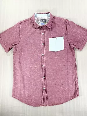 Modern Amusement Mens Cotton Red Short Sleeve Button Up Medium #2432 • $12.99