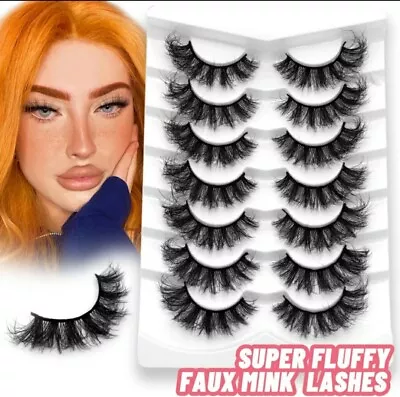 False Eyelashes Faux Mink Lashes Long Fluffy Curly Cateye Whispy 7 Pairs  • £7.99