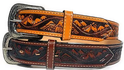   Western Style Eagle Leather Belt. Cowboy Tooled Leather Belt  Eagle Embossed • $23.99