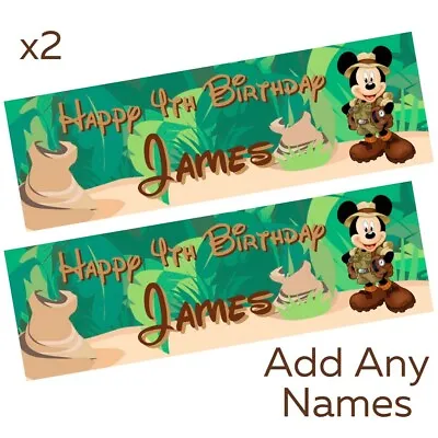 2x Personalised Disneys MICKEY MOUSE Safari Happy Birthday Banner LARGE Poster • £6.95
