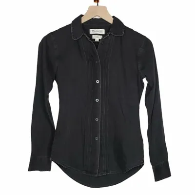 Madewell Black Faded Denim Ruffle Button Up Top Women's Size XS 100% Cotton • $7.99