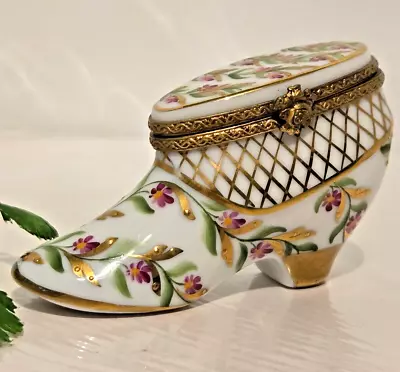 Vintage Limoges DUBARRY Peint Main Floral Shoe Trinket Box • $68.99