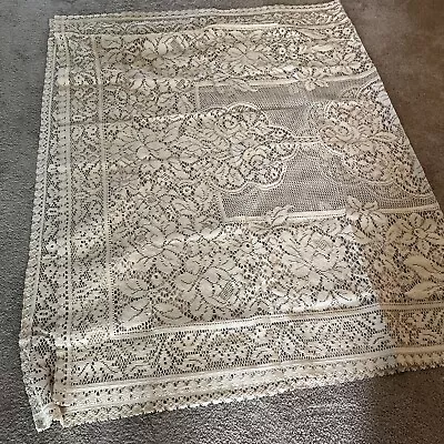 Ivory Lace Vintage Tablecloth Italian 58x 92” NEW Cotton Polyester Ecru Roses • $42.95