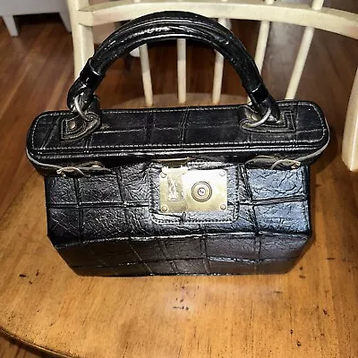 Vintage Celestial Markay 50's 60's Black Embossed Leather Doctor Bag Moc Croc • $25