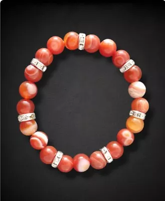 Handmade Beaded Natural Red Lace Agate Crystal Bracelet  • £4.29