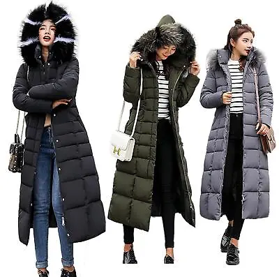 £34.99 • Buy Women's Winter Long Down Jacket Knee Coat Slim Warm Parka Hooded Fur Outwear