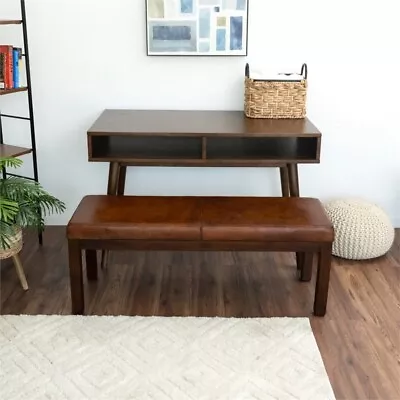 Pemberly Row Mid-Century Rectangular Genuine Leather Bench In Tan • $266.43