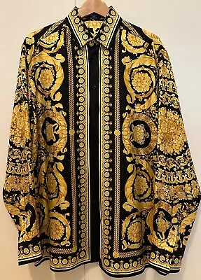 Versace Barocco Black And Gold Silk Shirt - From Elton John Glastonbury Show • $1175