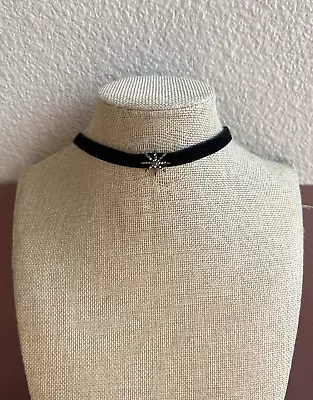 INC Narrow Black Velvet Choker With Central Silver Tone Star 11  • $15