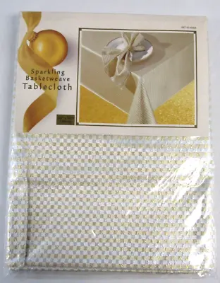 Sparkling Basketweave Oblong Tablecloth 60  By 102  New Gold & Silver • $22.99