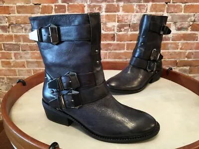 B Makowsky Faith Black Leather Faith Buckle Ankle Boots 5.5 New • $39.95