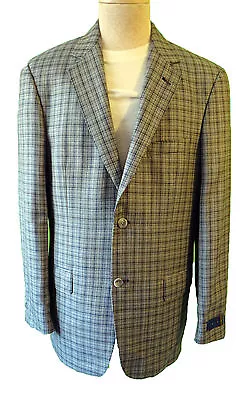 IBIZA Wool SILK Woven Plaid Sport Blazer NEW Beige Black Blue 40r Nordstrom • $94