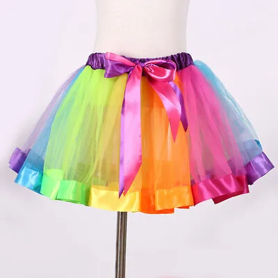 £4.99 • Buy Kids Children Girls Rainbow Colorful Tutu Skirt Tulle Tutu Mini Dress Dancewear~