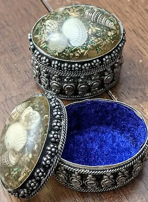 Vtg Trinket Ring Boxes Ornate Metal Box Sea Shell Decoration Lid • $25