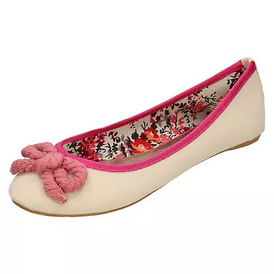 Ladies Slip On Bow Pumps Casual Holiday Summer Canvas Flat Shoes F8r799 Size • £6.99