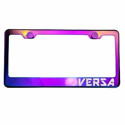 Polish Neo Neon Chrome License Plate Frame VERSA Laser Etched Metal Screw Cap • $34.99