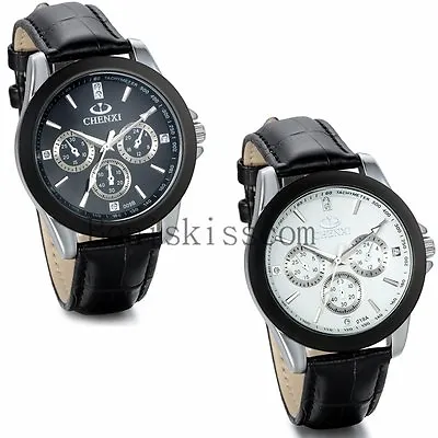 Business Luxury Dress Dial Leather Strap Band Analog Quartz Men's Wrist Watch • $10.99