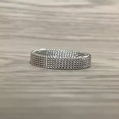 Designer Inspired 4mm Stainless Steel Geometric Mesh Band Ring Size 8 Unisex • $11.04