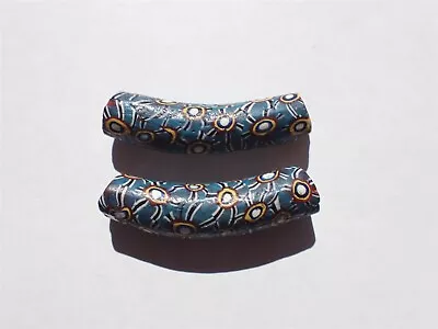 Antique Venetian Millefiori Elbow Beads Rare Colors/pattern- 43x10-10.5mm - 2 • $85.50