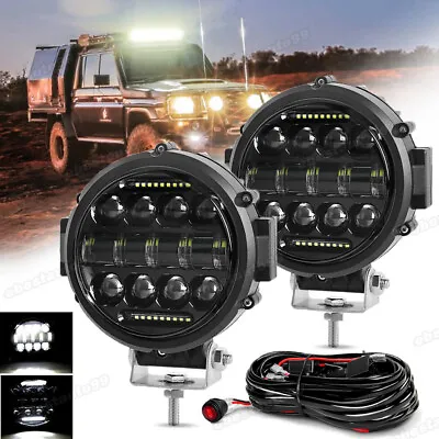 Pair 7 INCH LED Light Bar Spot Flood Pods Lights Tractor 4WD Car Off-Road + Wire • $72.19