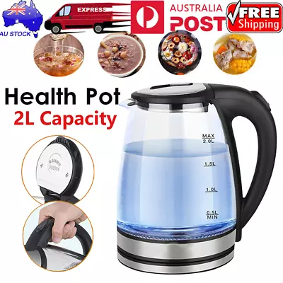 $35 • Buy Electric Glass Kettle LED Light Kitchen Water Jug Stainless Steel 360° Rotation