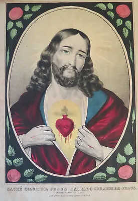 SACRED HEART Of JESUS - N CURRIER ORIGINAL LITHO Unique Variation 1850's • $85