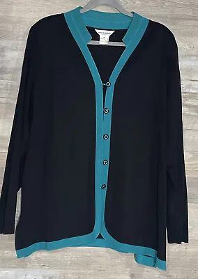 Exclusively Misook Black Teal Stretch Cardigan Size 3X • $41.65