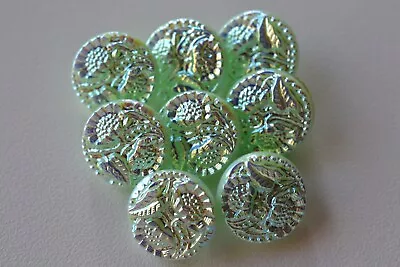 016 - Vintage Czech (8) 1/2  Iridescence Uranium Vaseline Glass Buttons • $16.99