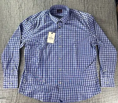 UNTUCKit Rodney Mens Button Up Long Sleeve Plaid Blue Shirt 100% Cotton Size 2XL • $29.95