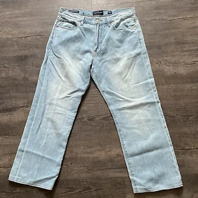 Lucky Brand Jeans Mens 34x28 Blue 181 Relaxed Leg Denim Cotton Linen Blend   A51 • $31.39