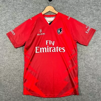 LANCASHIRE Cricket Shirt Mens Medium Red KUKRI Fly Emirates Lightning Top T20 • £19.99