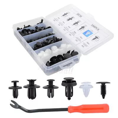 100 Auto Car Door Fender Push Plastic Rivet Retainer Clip Fastener W/ Case +Tool • $11.99